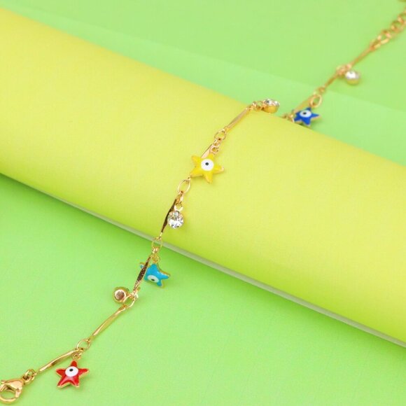 "Colorful Evil Eye Star Rose Gold Anklet for Women and Girls, XPAL1075 - Picture 8 of 11